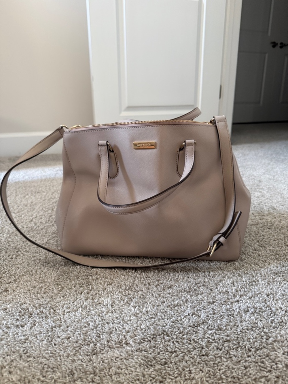 kate spade Taupe Leather Satchel with Shoulder Strap